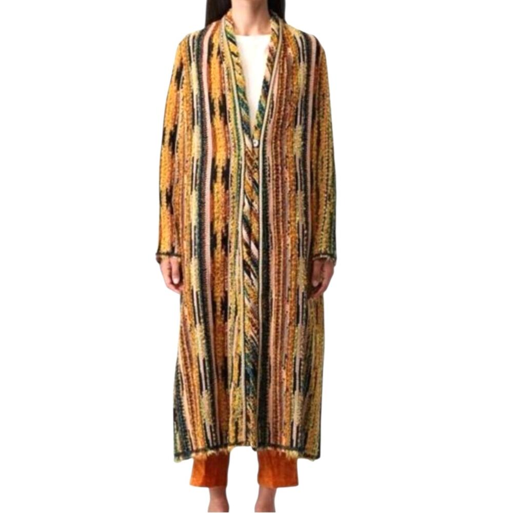 forte_forte Striped Jacquard Bouclé Long Coat Multicolor Marigold Size 0 US 2